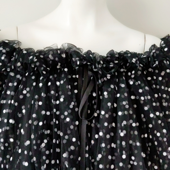 Charles Nolan B&W Polka Dot Tulle Sweater Cape S - Picture 5 of 10